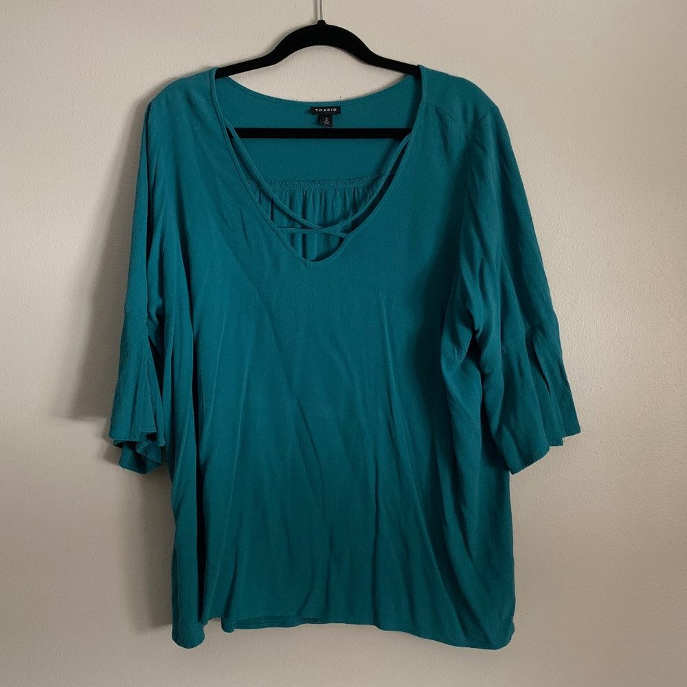 Teal Blouse - Slit Bell Sleeve